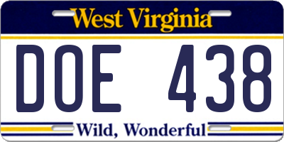 WV license plate DOE438
