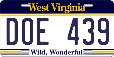 WV license plate DOE439