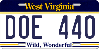 WV license plate DOE440