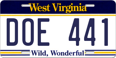 WV license plate DOE441