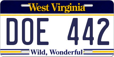 WV license plate DOE442
