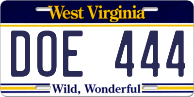 WV license plate DOE444