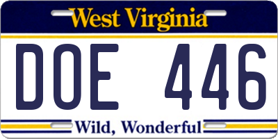 WV license plate DOE446
