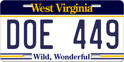 WV license plate DOE449