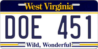 WV license plate DOE451