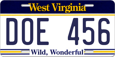 WV license plate DOE456