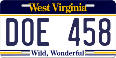 WV license plate DOE458