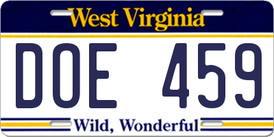 WV license plate DOE459