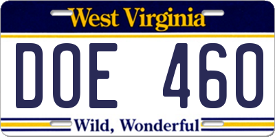 WV license plate DOE460