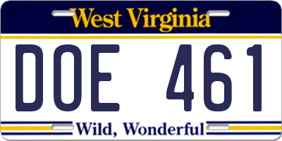 WV license plate DOE461