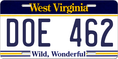 WV license plate DOE462