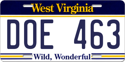 WV license plate DOE463