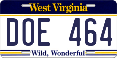 WV license plate DOE464