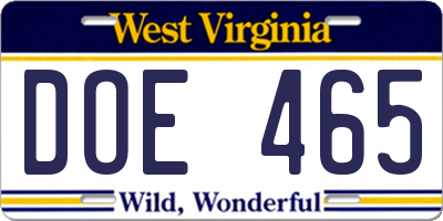 WV license plate DOE465