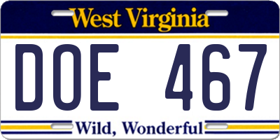 WV license plate DOE467