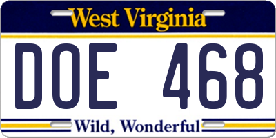 WV license plate DOE468