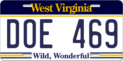 WV license plate DOE469