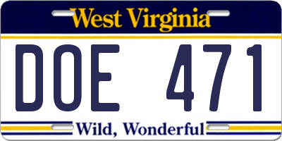 WV license plate DOE471