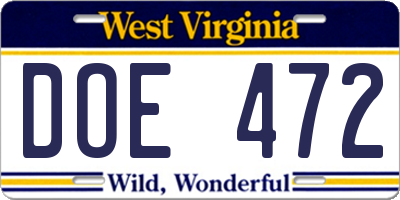 WV license plate DOE472