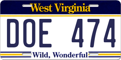 WV license plate DOE474