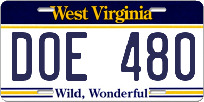 WV license plate DOE480