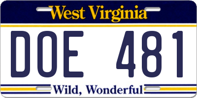 WV license plate DOE481