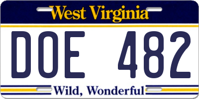 WV license plate DOE482