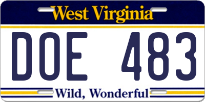 WV license plate DOE483