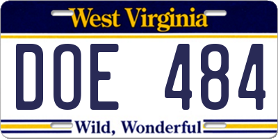 WV license plate DOE484