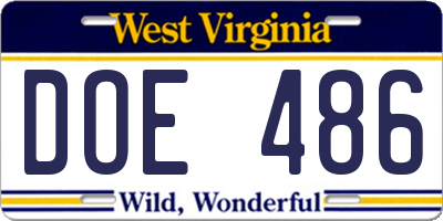 WV license plate DOE486