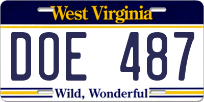 WV license plate DOE487