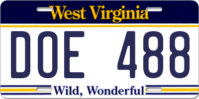 WV license plate DOE488