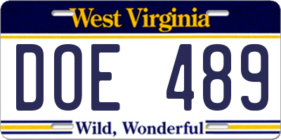 WV license plate DOE489