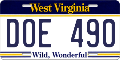 WV license plate DOE490