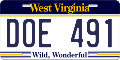 WV license plate DOE491