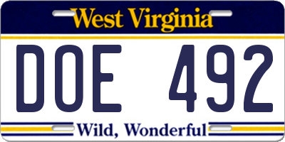 WV license plate DOE492