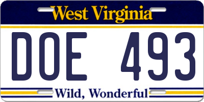 WV license plate DOE493
