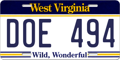 WV license plate DOE494