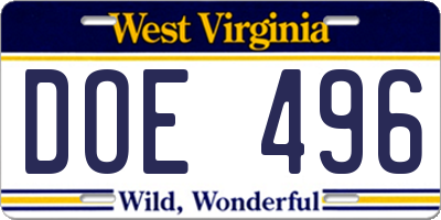 WV license plate DOE496