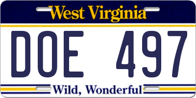 WV license plate DOE497