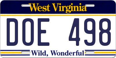 WV license plate DOE498