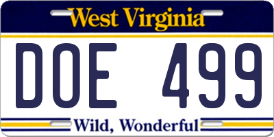 WV license plate DOE499