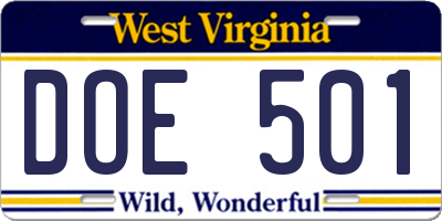 WV license plate DOE501