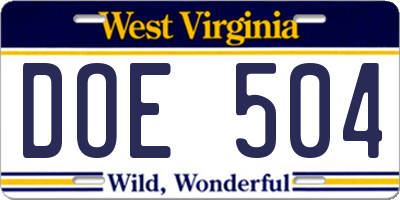 WV license plate DOE504