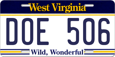 WV license plate DOE506