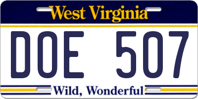 WV license plate DOE507