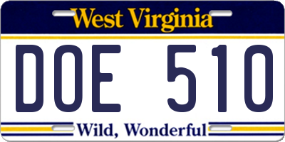 WV license plate DOE510