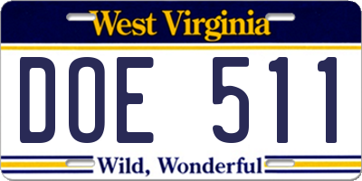 WV license plate DOE511