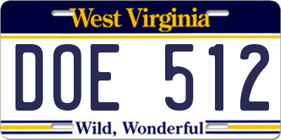 WV license plate DOE512