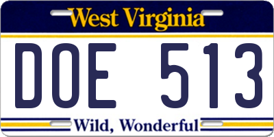 WV license plate DOE513